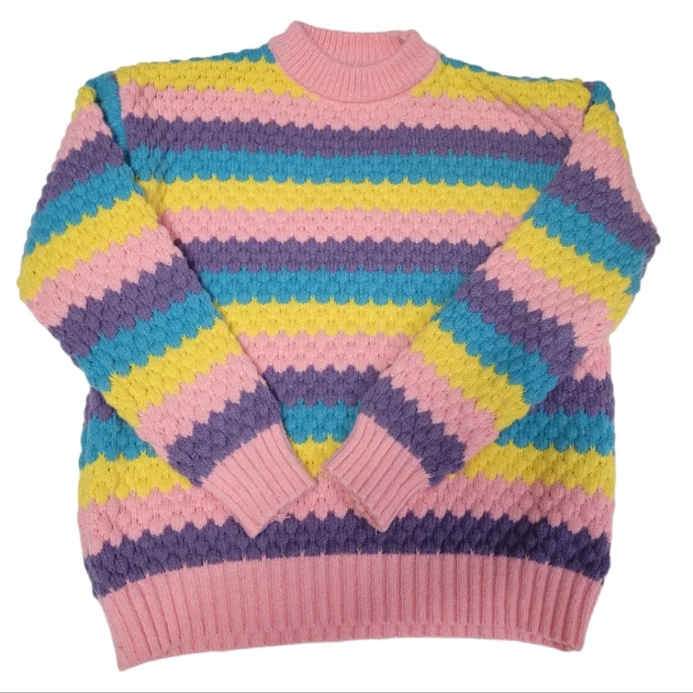 Vintage striped pastel girls cableknit sweater